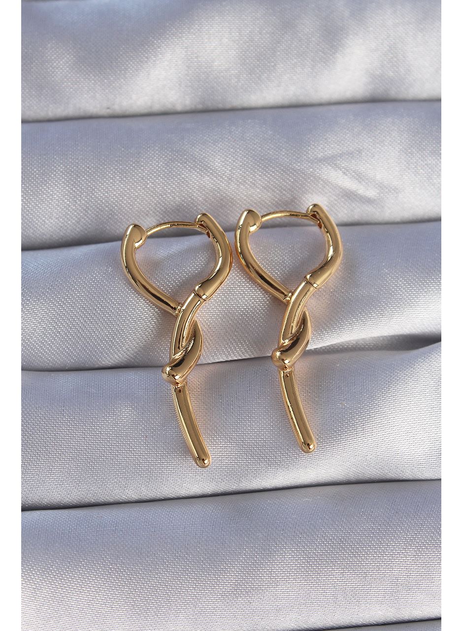 Pirinç Gold Renk Sarmal Çubuk Tasarımlı Uzun Küpe