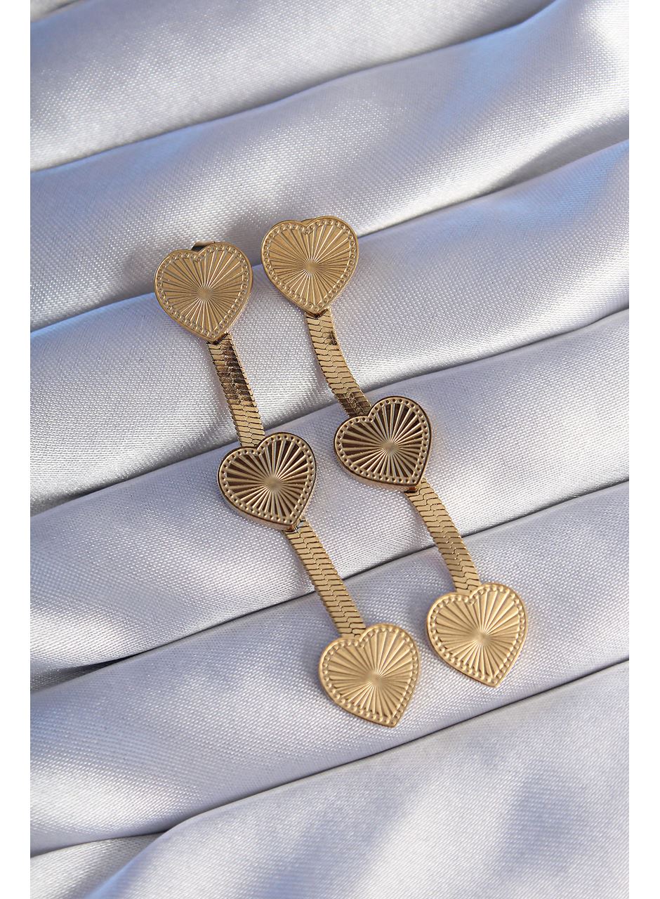 316L Çelik Gold Renk Uzun İtalyan Zincir Detaylı Kalp Küpe