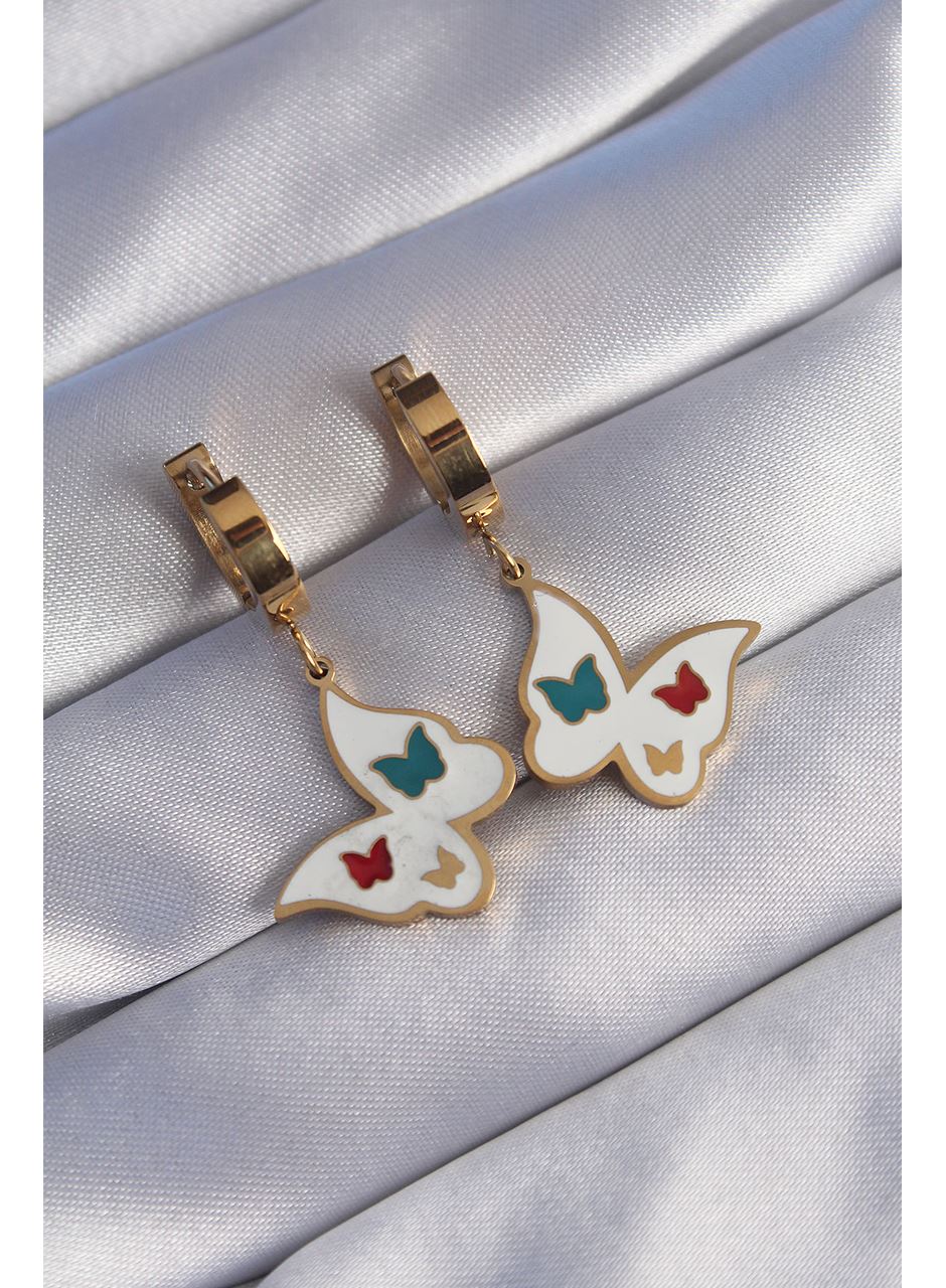 316L Çelik Gold Renk Renkli Mineli Kelebek Küpe