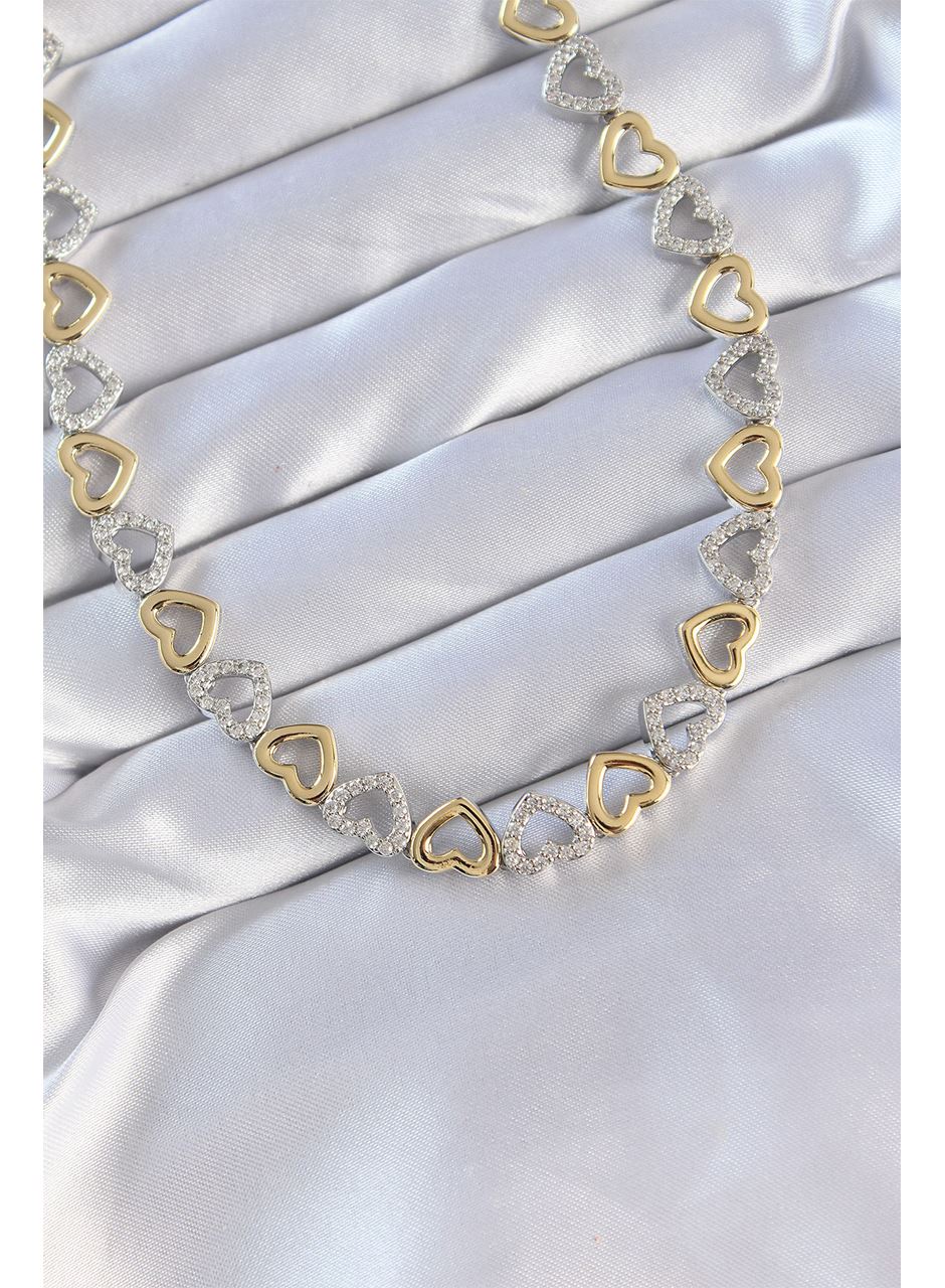 Vip Seri Pirinç Çift Renk Zirkon Taşlı İçi Boş Kalp Tasarımlı Kolye