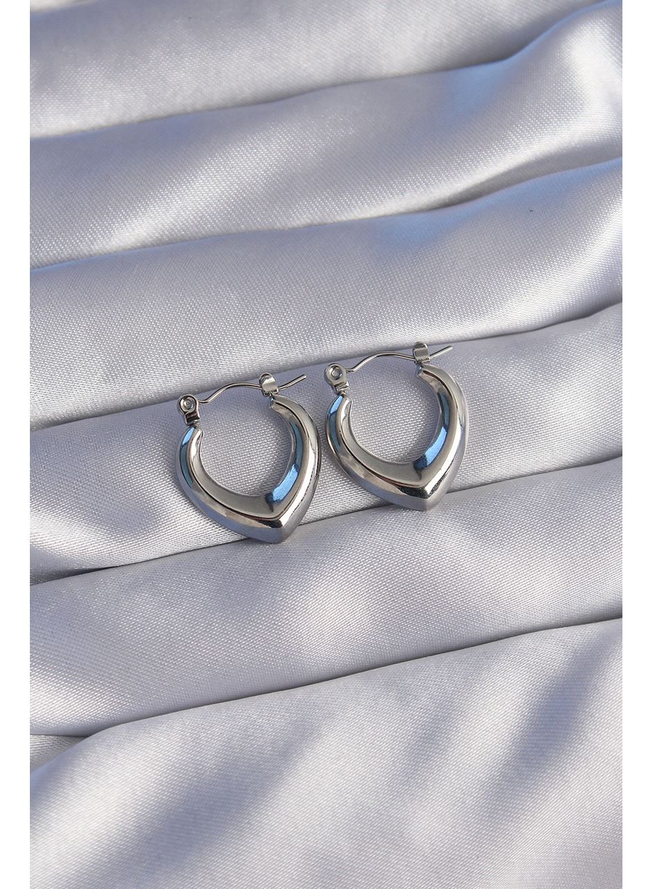 316L Çelik Gümüş Renk İçi Oval Tasarımlı Küpe