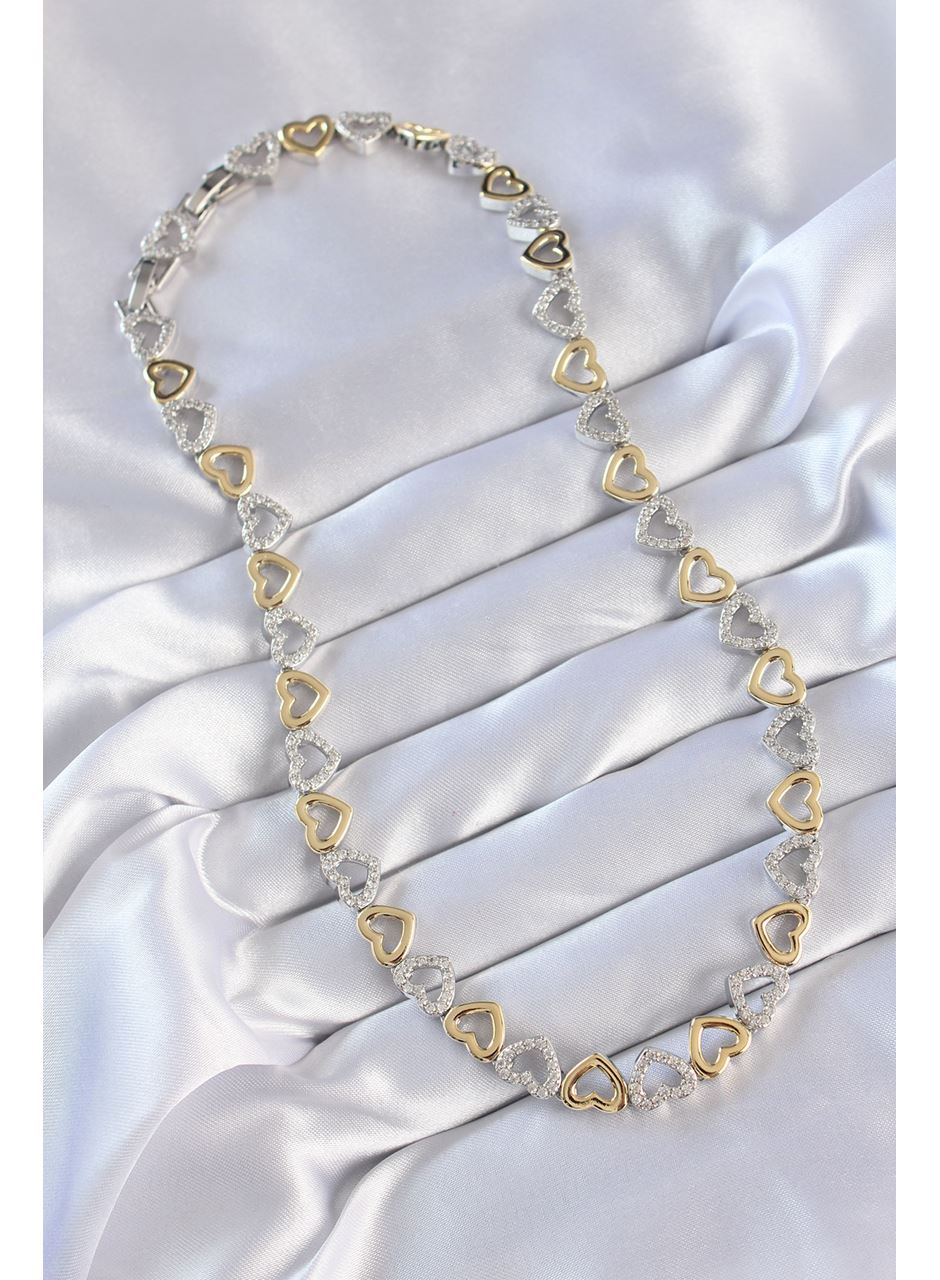 Vip Seri Pirinç Çift Renk Zirkon Taşlı İçi Boş Kalp Tasarımlı Kolye