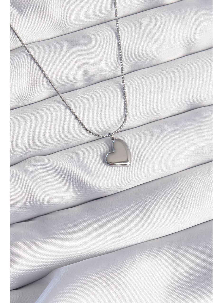 316L Çelik Gümüş Renk Minimal Kalp Tasarımlı Kolye