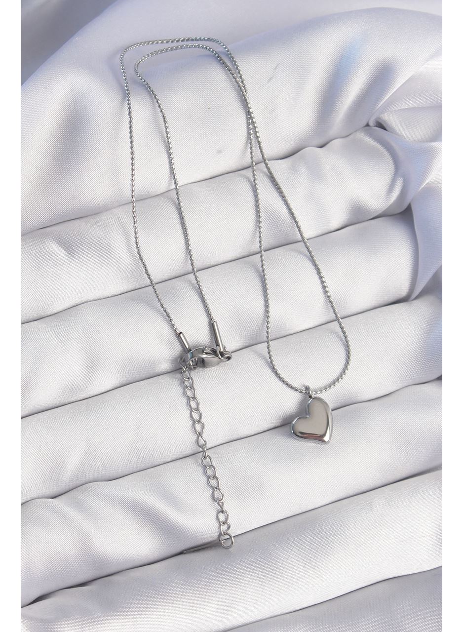 316L Çelik Gümüş Renk Minimal Kalp Tasarımlı Kolye