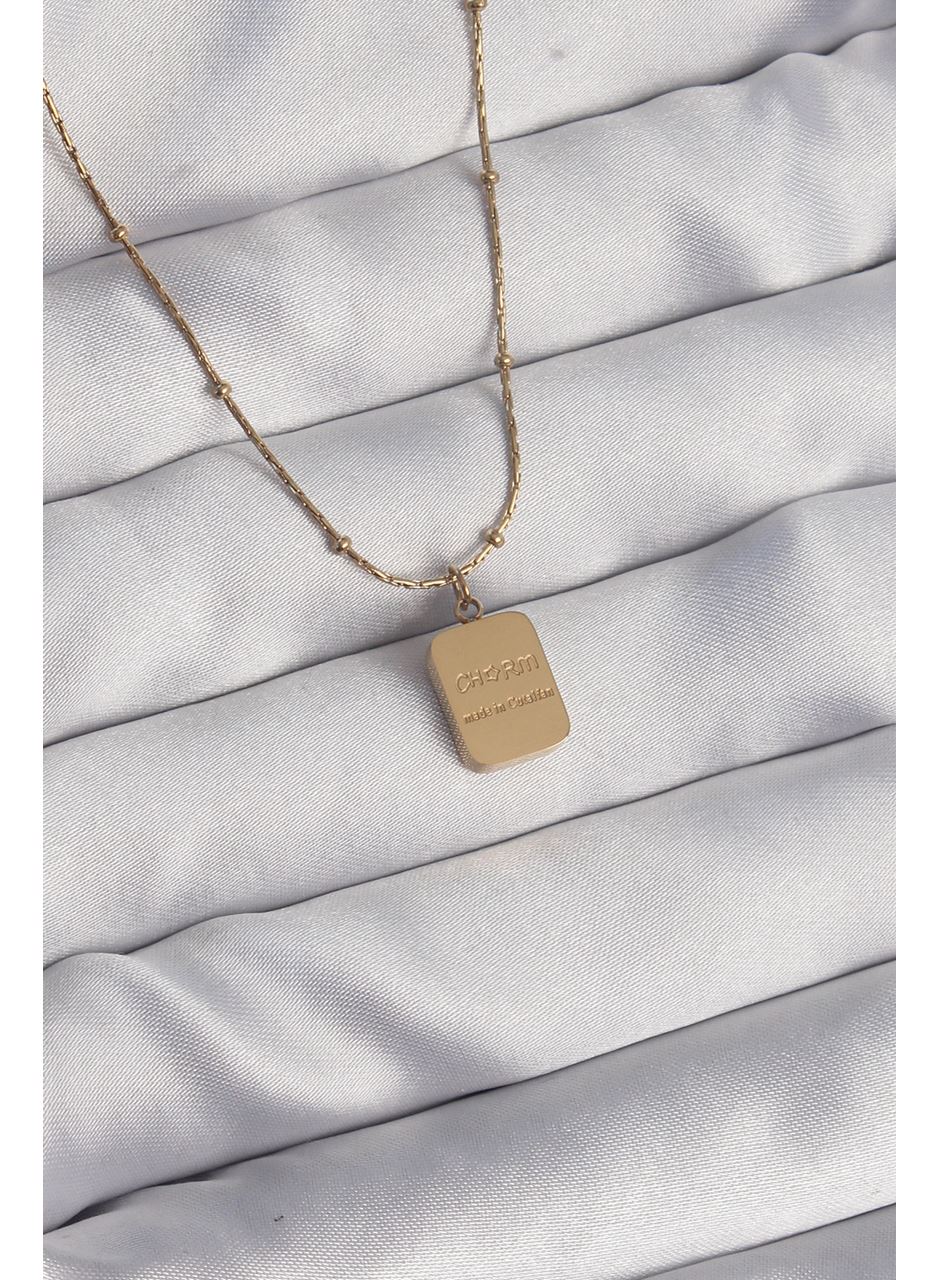 316L Çelik Gold Renk Kare Charm Model Kolye
