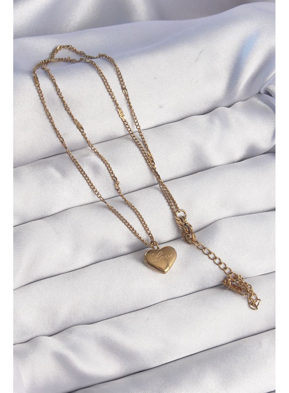 316L Çelik Gold Renk Kalp Model Love Kolye