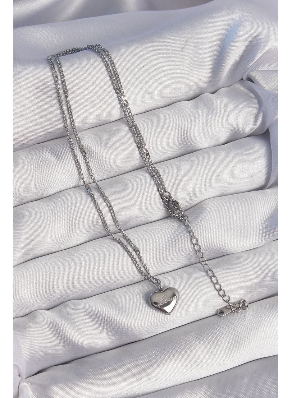 316L Çelik Gümüş Renk Kalp Model Love Kolye
