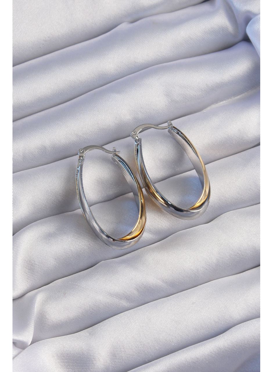 Pirinç Gold Gümüş Renkli Uzun Kıvrımlı Küpe