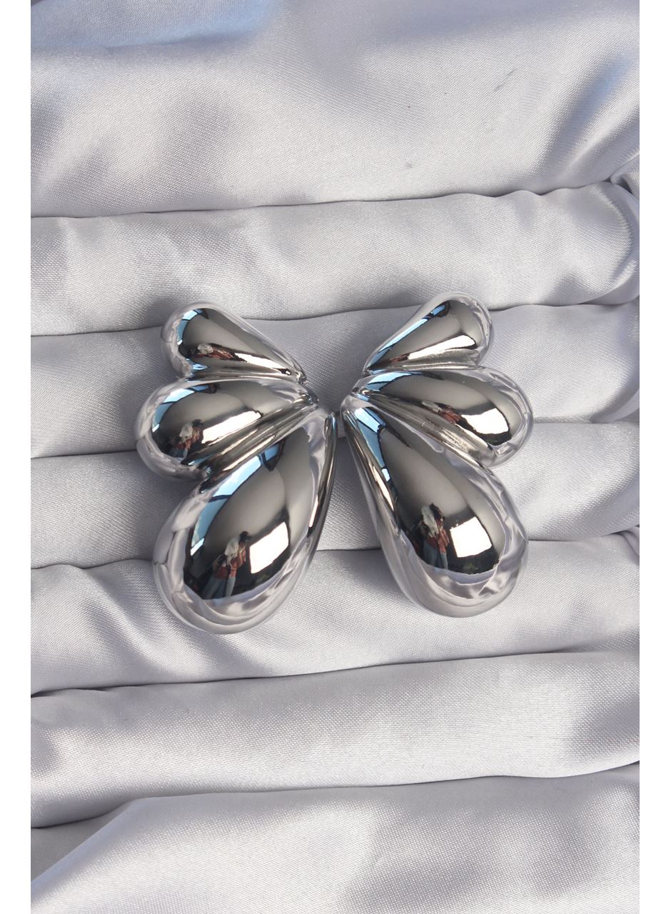 Pirinç Gümüş Renk İri Bombeli Kelebek Küpe