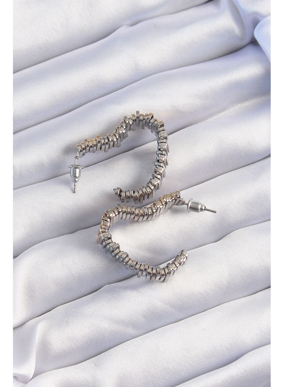 Pirinç Gold Gümüş Renkli Tırtıklı Kalp Küpe