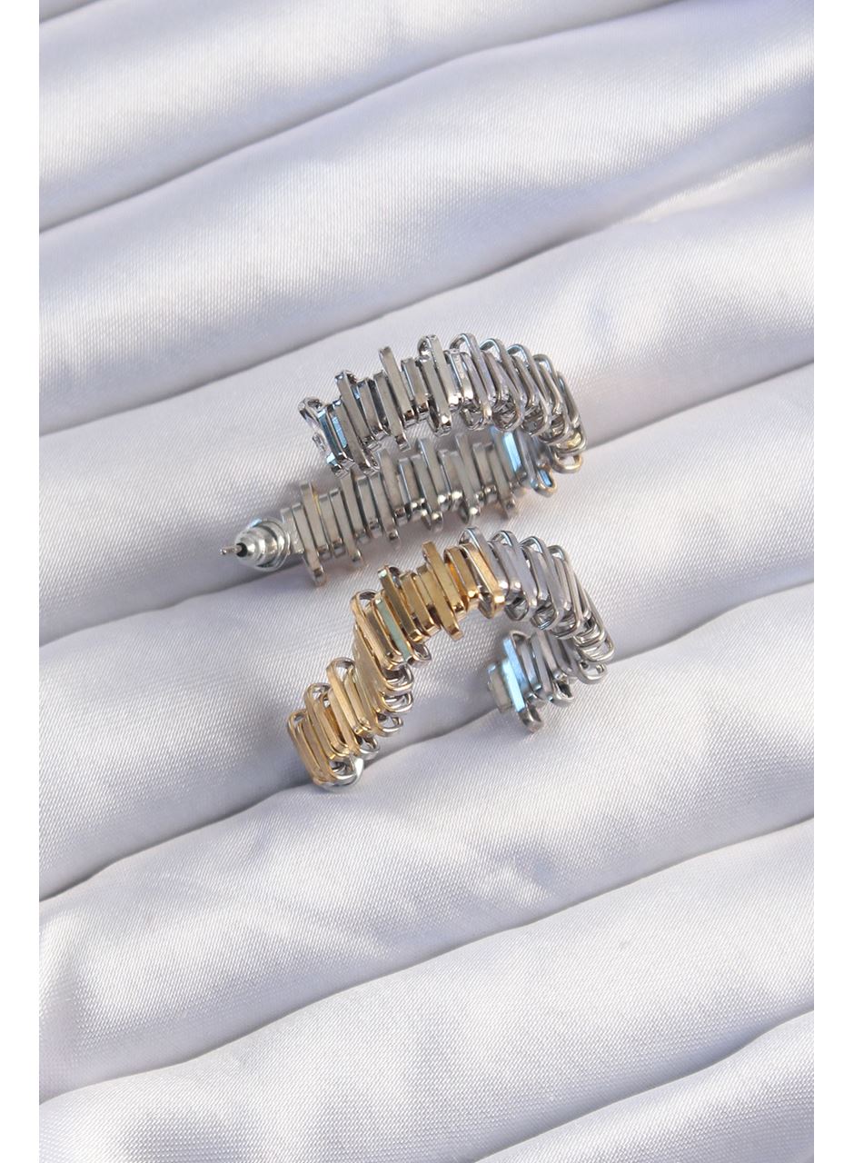 Pirinç Gold Gümüş Renkli Tırtıklı Kalp Küpe