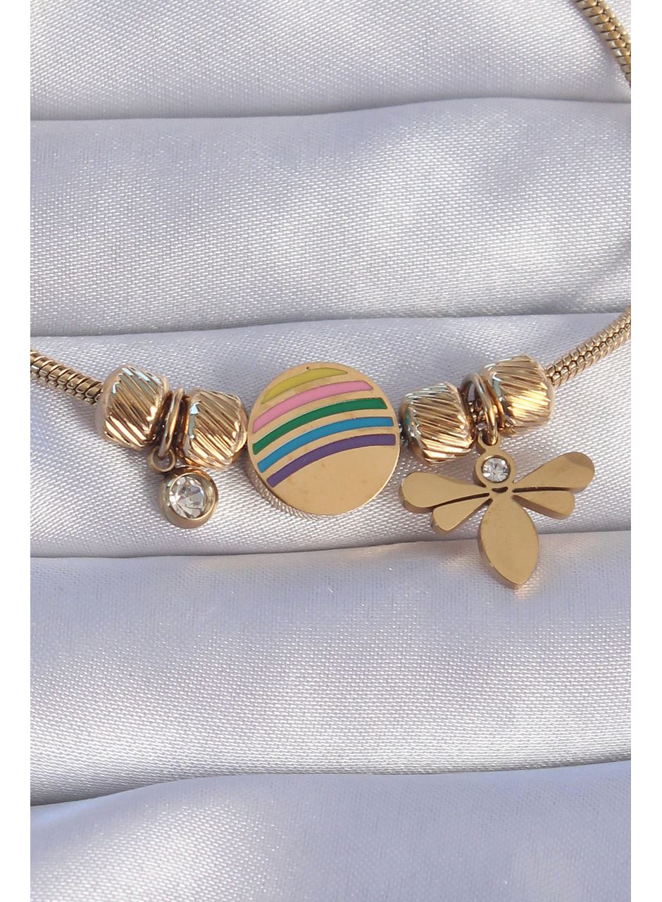 316L Çelik Gold Renk Zirkon Taşlı Gökkuşağı Tasarımlı Yusufçuk Bileklik