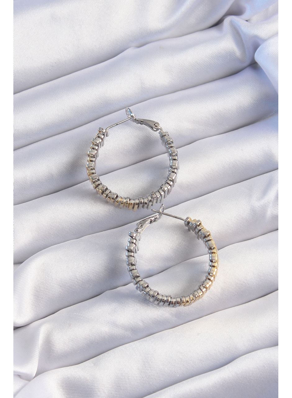 Pirinç Gold Gümüş Renkli Tırtıklı Halka Küpe