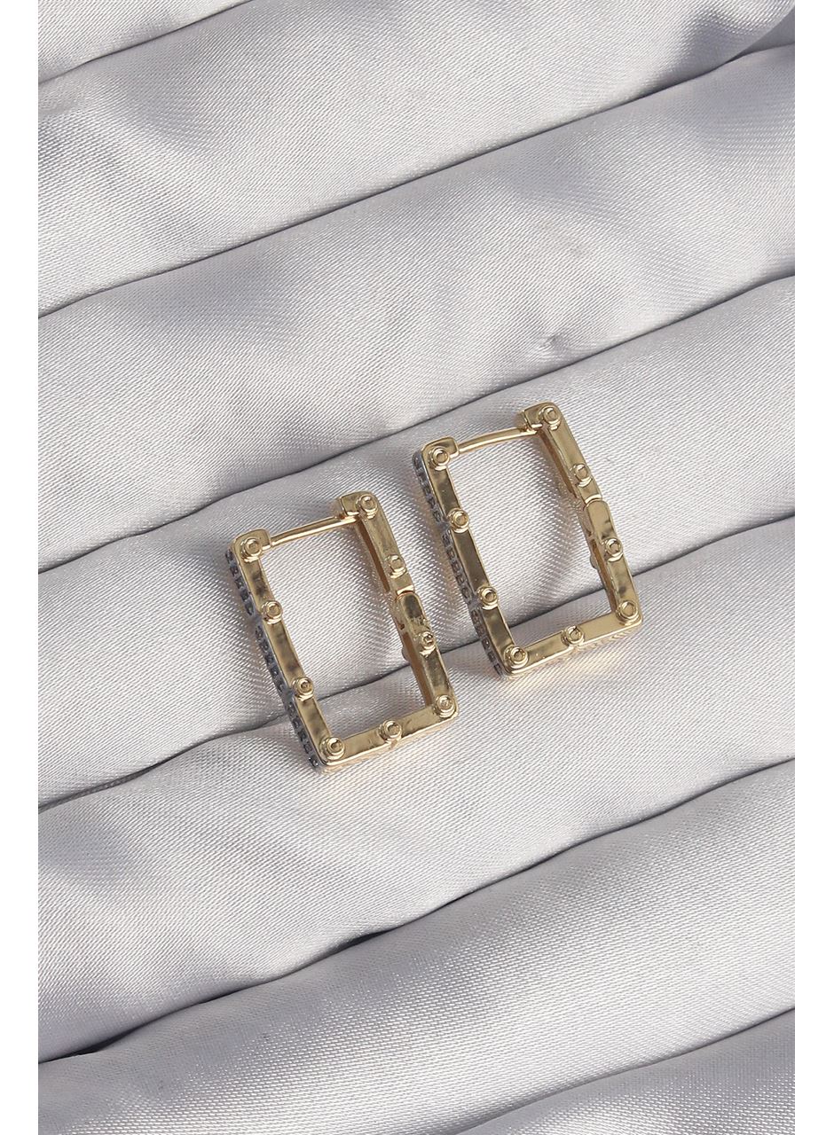 Pirinç Gold Renk Zirkon Taşlı Dikdörtgen Model Seranay Küpe