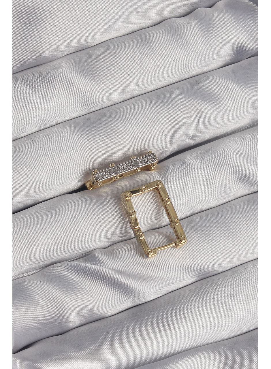 Pirinç Gold Renk Zirkon Taşlı Dikdörtgen Model Seranay Küpe