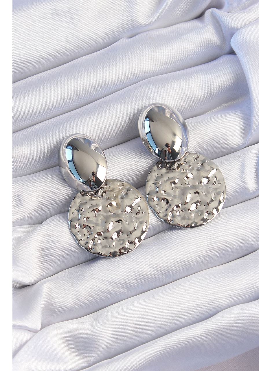 Pirinç Gümüş Renk Oval Ezme Plaka Küpe