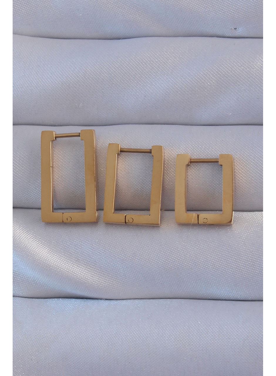 316L Çelik Gold Renk Dikdörtgen Küpe Seti