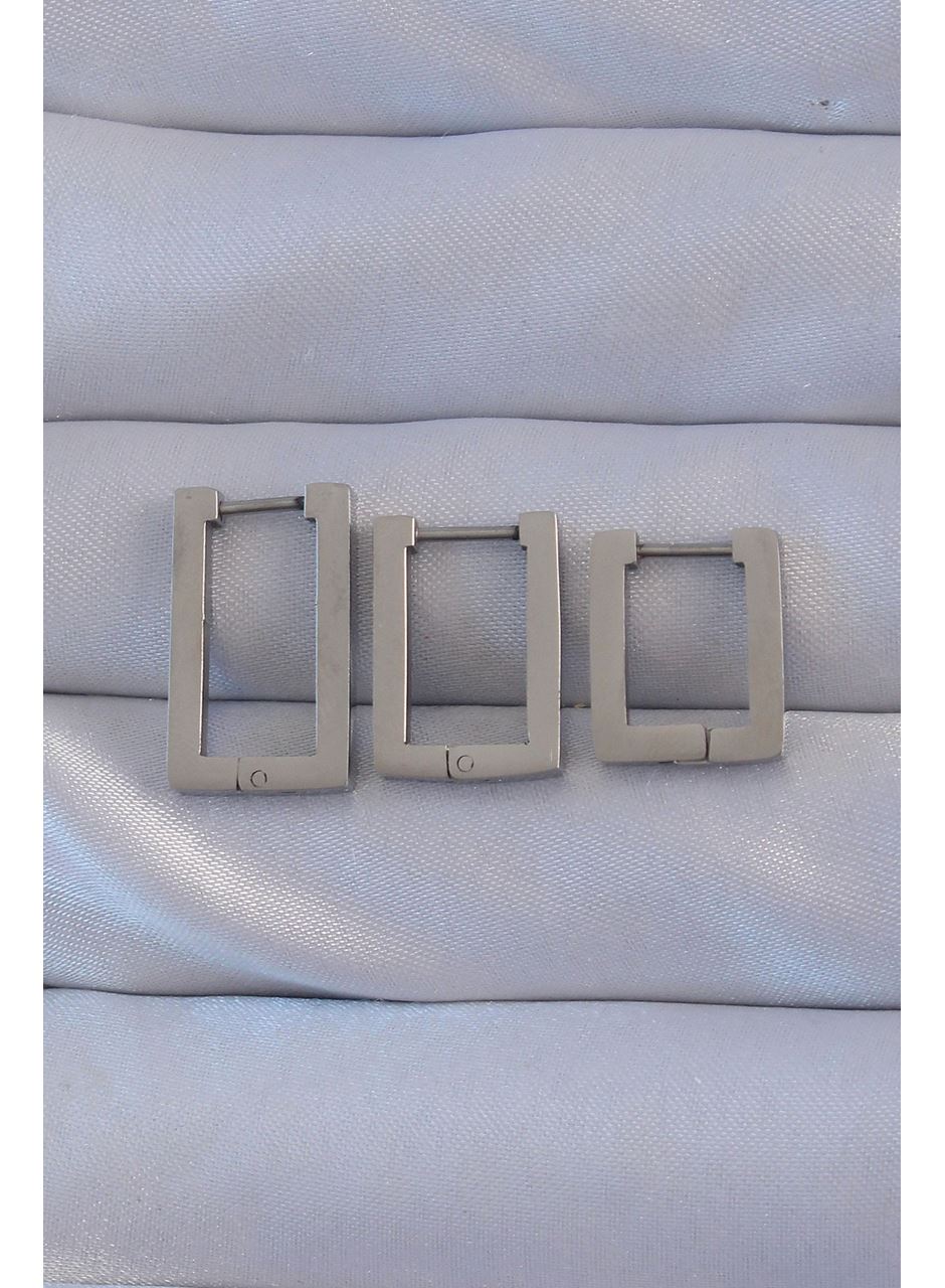 316L Çelik Gümüş Renk Dikdörtgen Küpe Seti