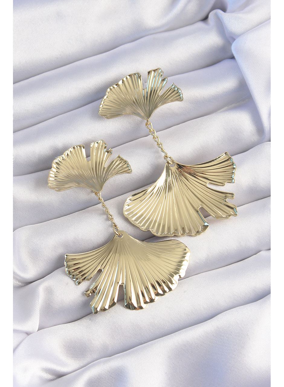 Pirinç Gold Renk Tırtıklı Yaprak Model Sallantılı Küpe