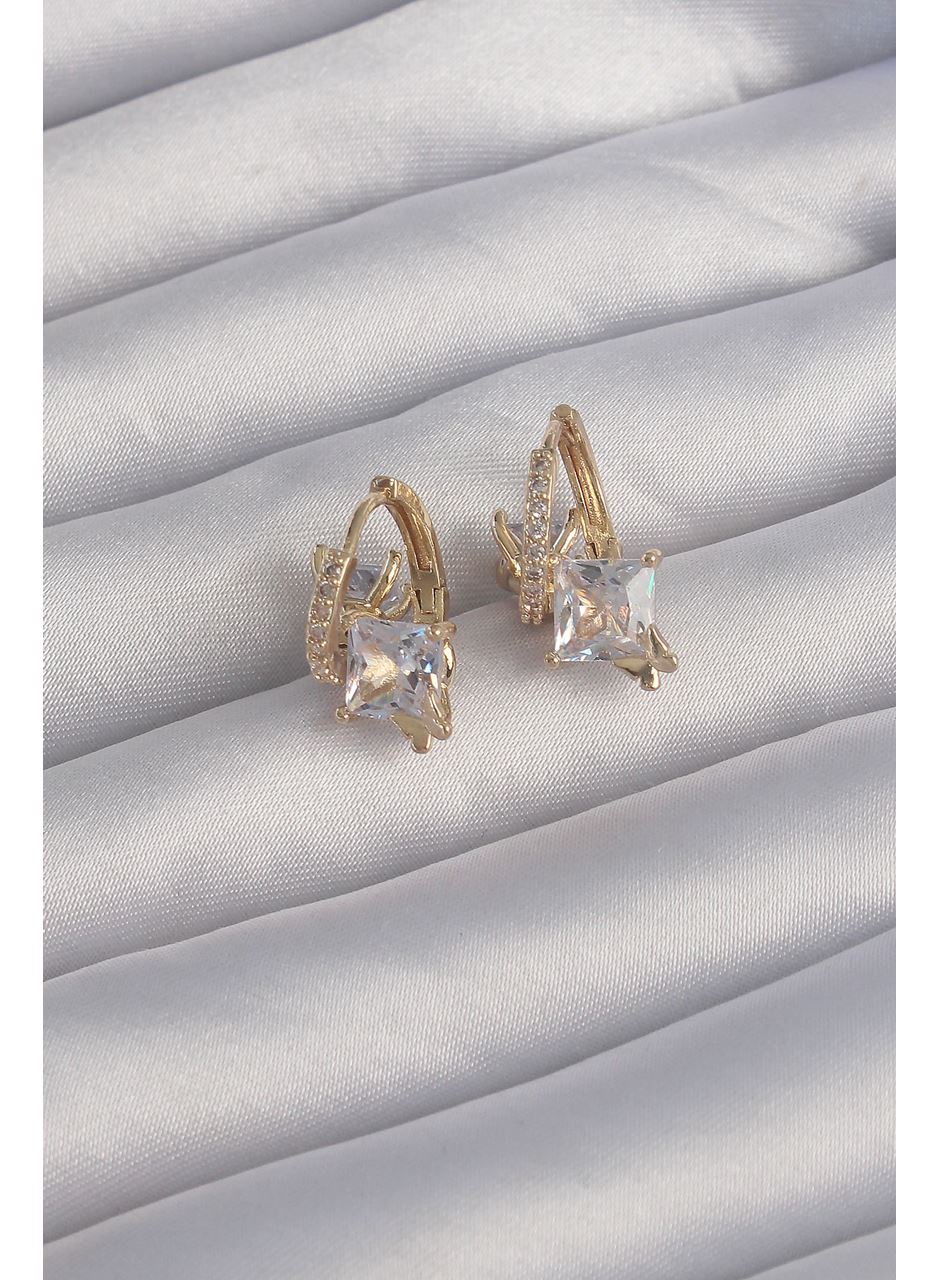 Pirinç Gold Renk İri Zirkon Taşlı Kıvrımlı Minimal Kelebekli Halka Küpe