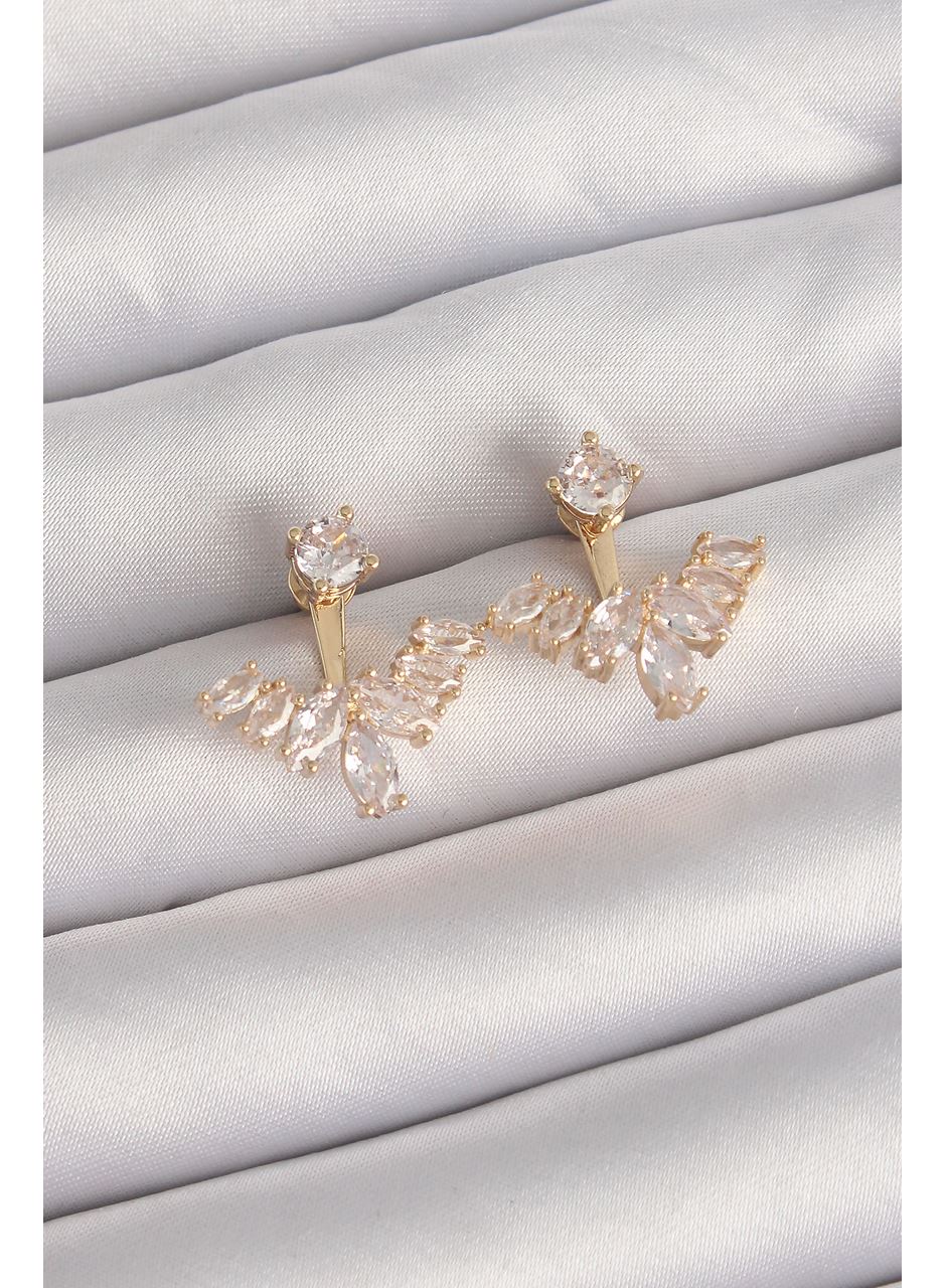 Pirinç Gold Renk Zirkon Taşlı V Model Küpe