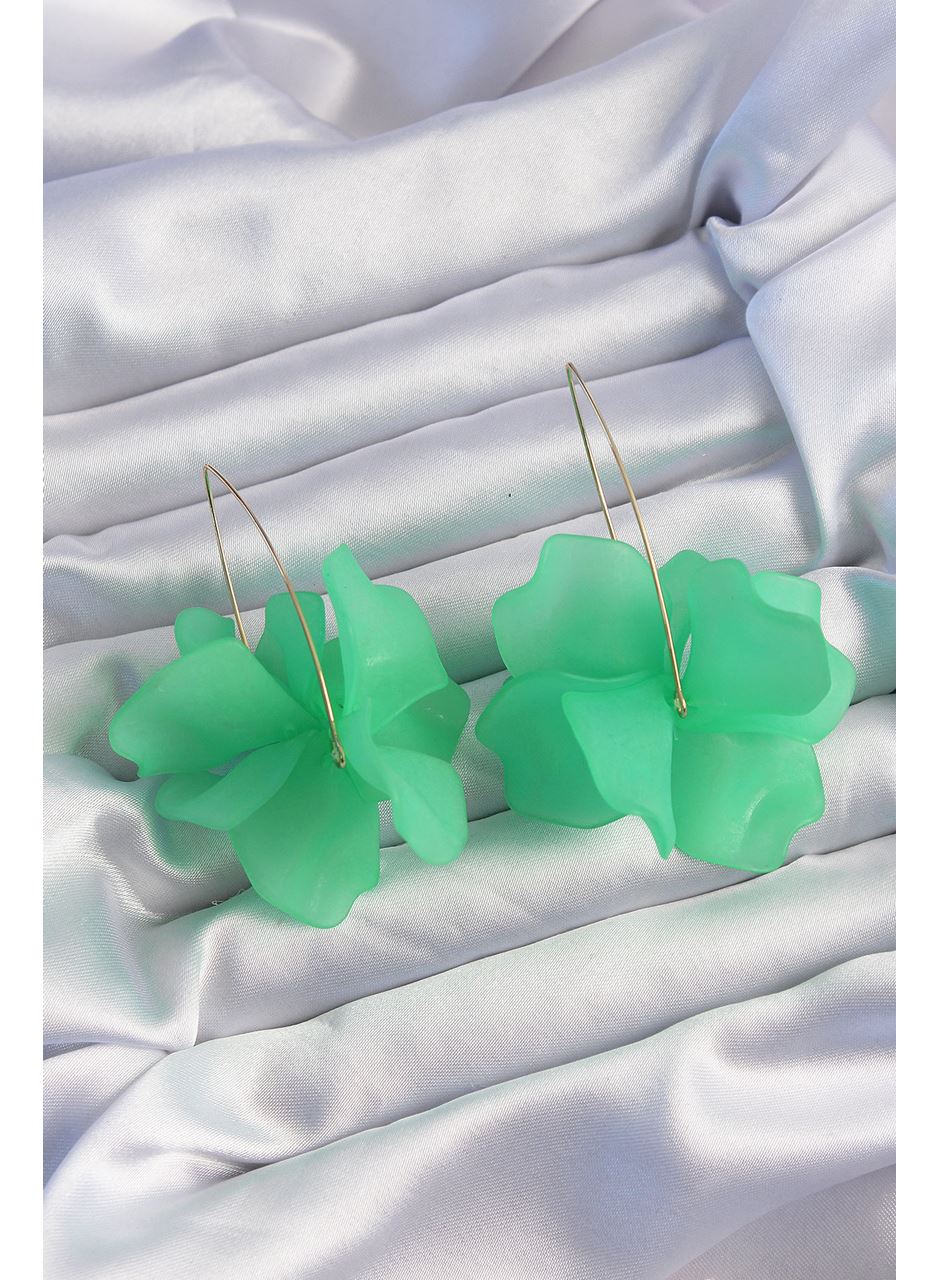 Pirinç Yeşil Renkli Flora Küpe