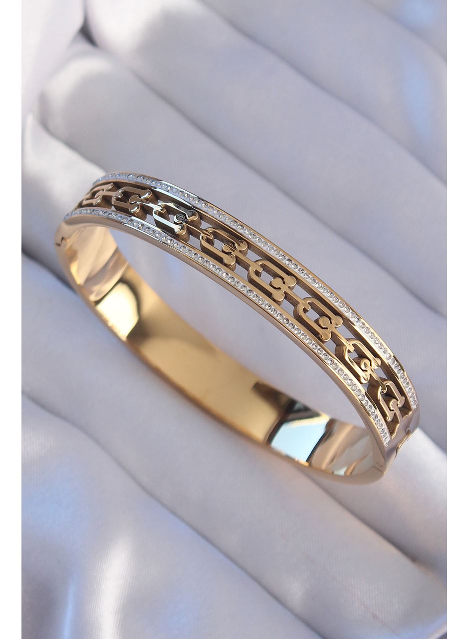 316L Çelik Gold Renk Zirkon Taşlı Model Kelepçe