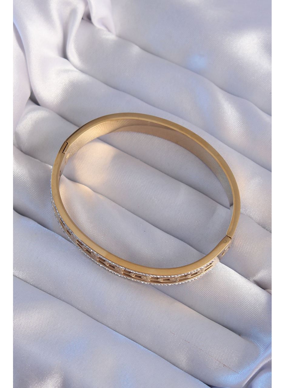 316L Çelik Gold Renk Zirkon Taşlı Model Kelepçe