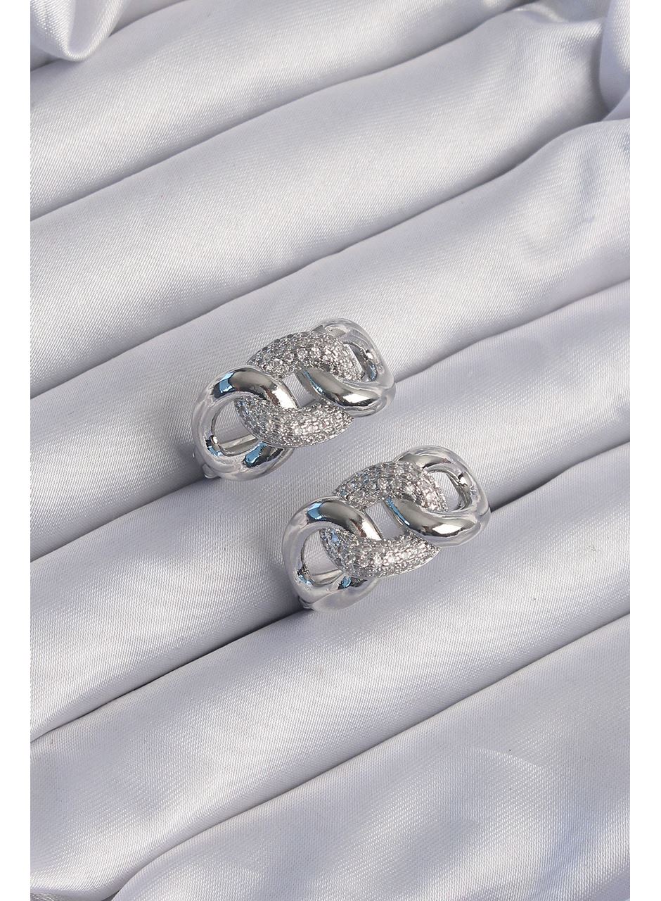 Pirinç Gümüş Renk Zirkon Taşlı Samanyolu Küpe