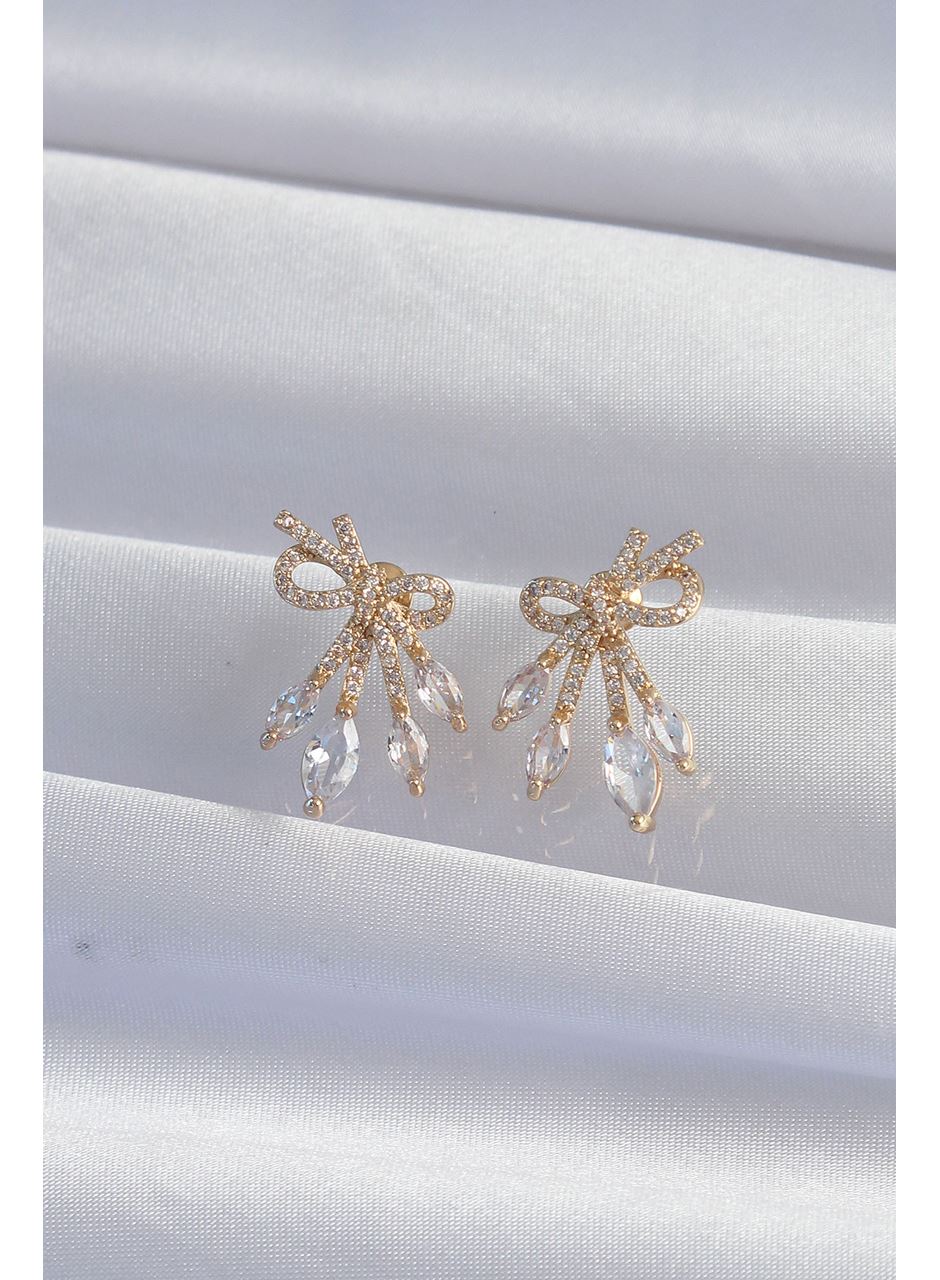 Pirinç Gold Renk Zirkon Taşlı Fiyonk Küpe