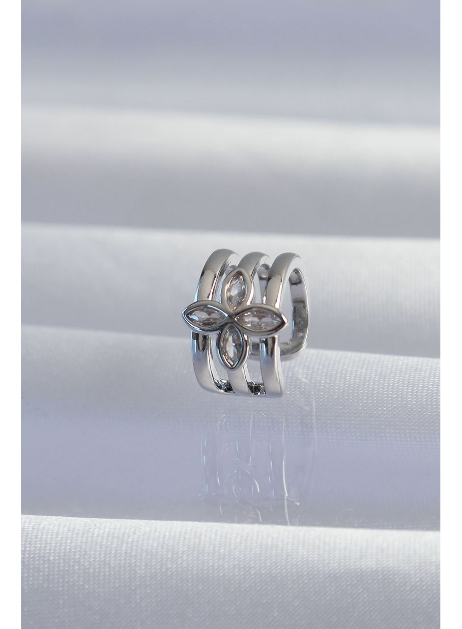 Pirinç Gümüş Renk Yonca Earcuff Küpe