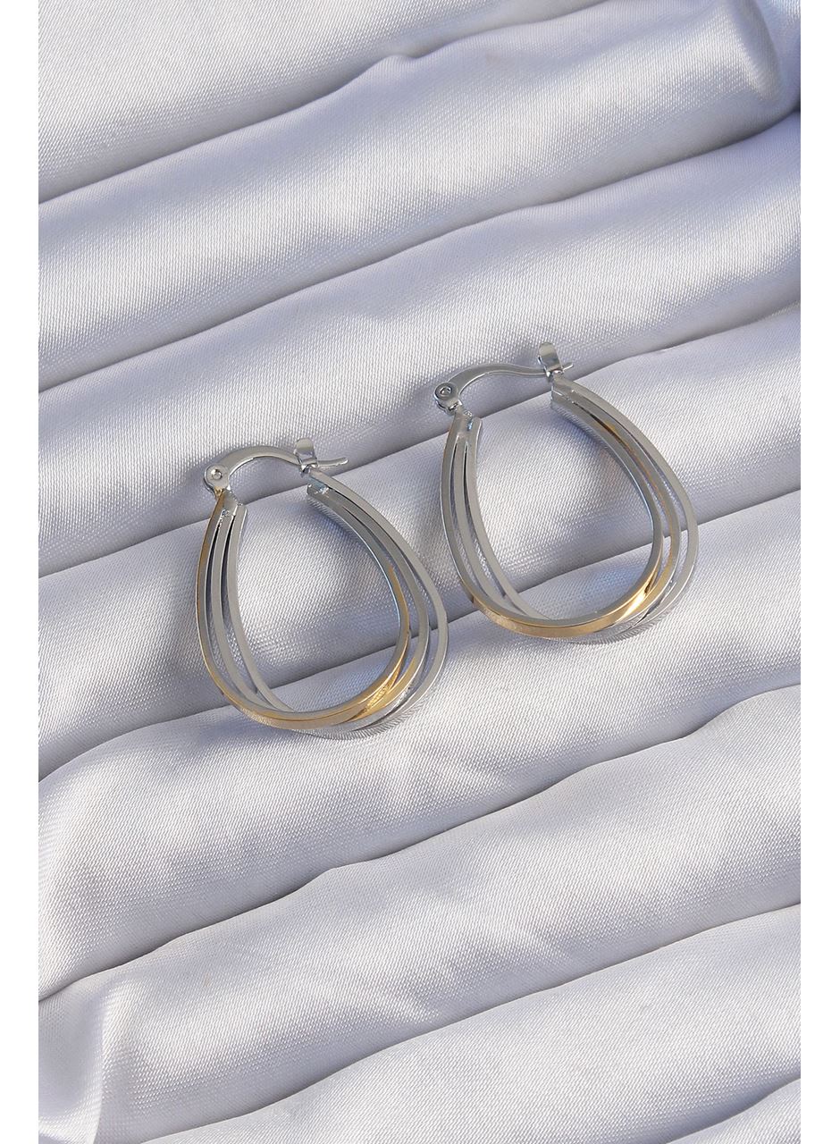 Pirinç Gold Gümüş Renkli Oval Çoklu Görünümlü Küpe