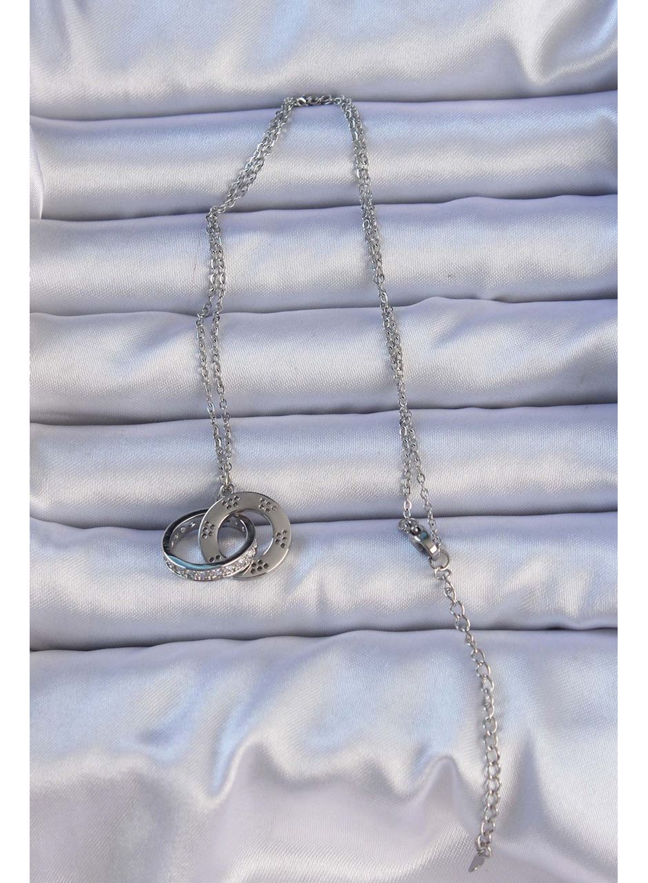 316L Çelik Gümüş Renk Zirkon Taşlı Kolye