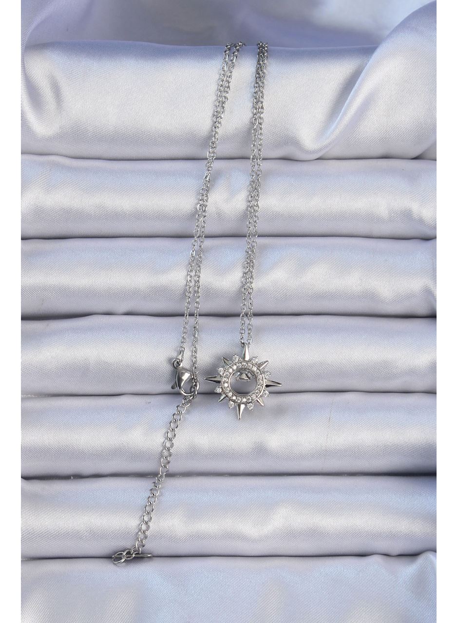 316L Çelik Zincir Gümüş Renk Zirkon Taşlı Parlayan Yıldız Kolye