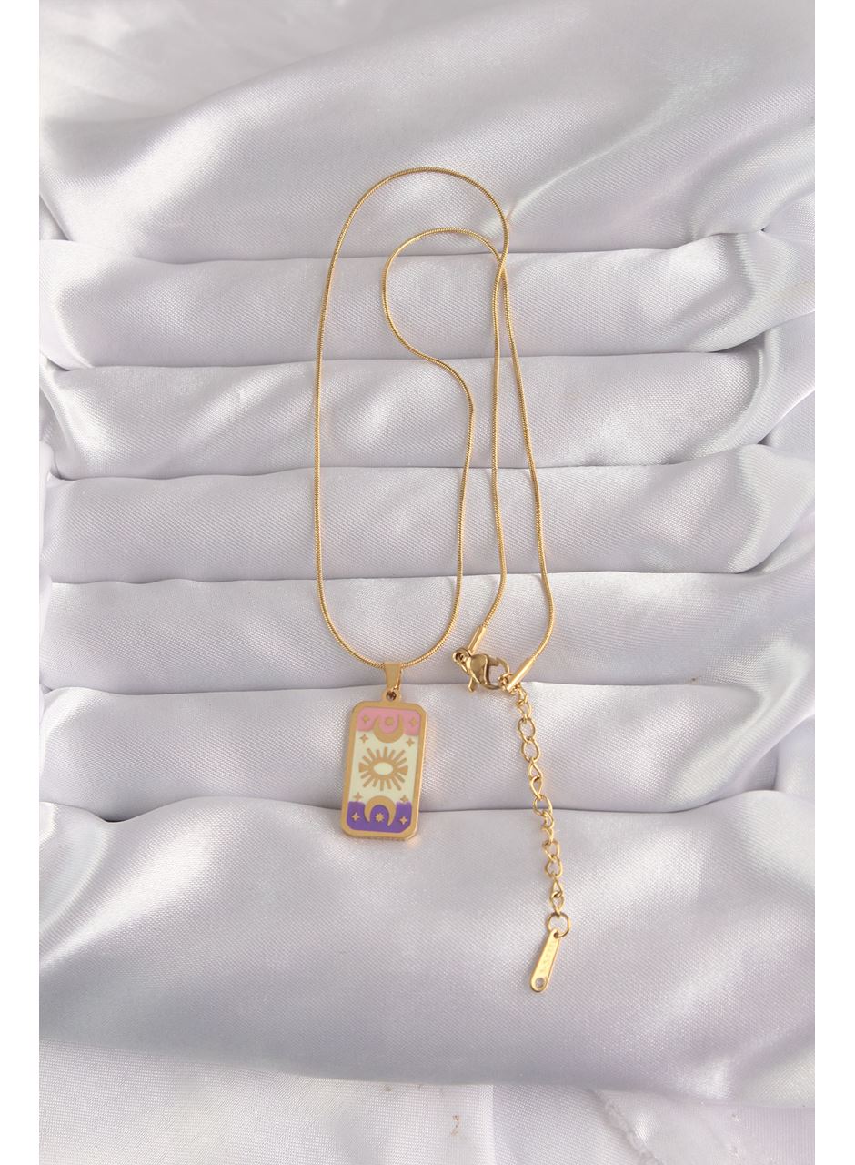 316L Çelik Gold Renk Karışık Mineli Ay Figür Tarot Kolye