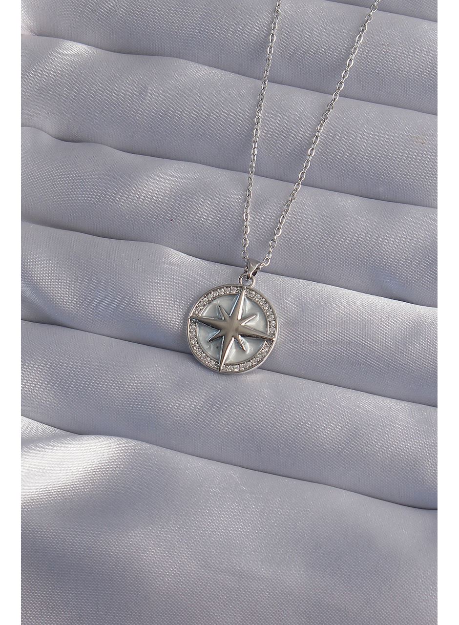 316L Çelik Zincir Gümüş Renk Zirkon Taşlı Kutup Yıldızı Kolye