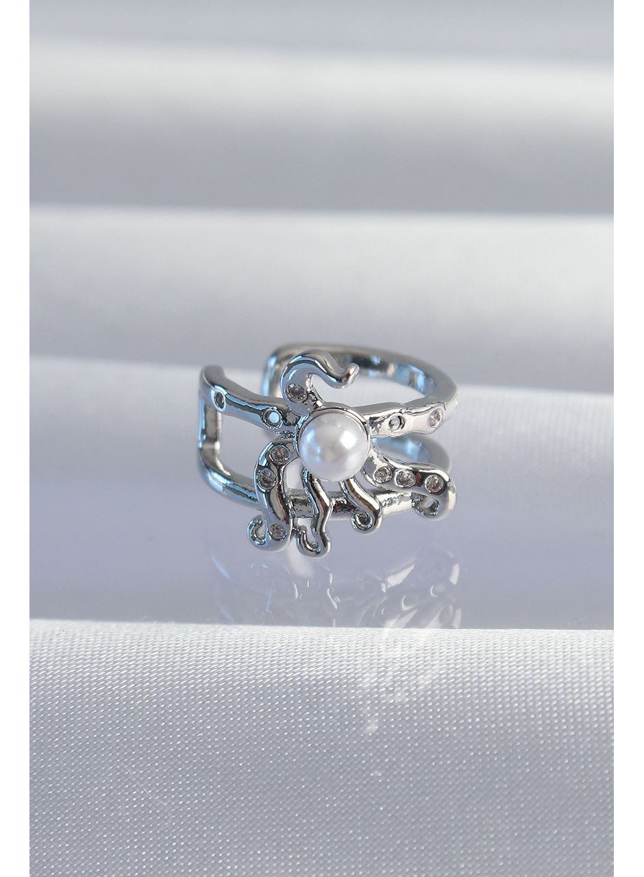 Pirinç Gümüş Renk İncili Ahtapot Earcuff Küpe