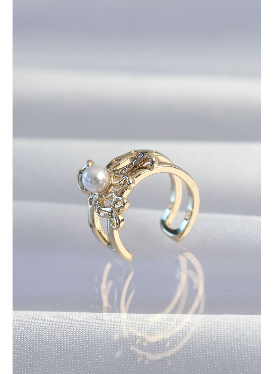 Pirinç Gold Renk İncili Ahtapot Earcuff Küpe