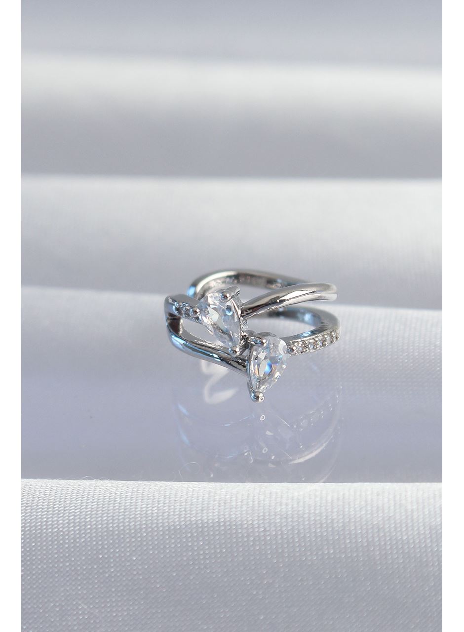 Pirinç Gümüş Renk Zirkon Taşlı Damla Earcuff Küpe