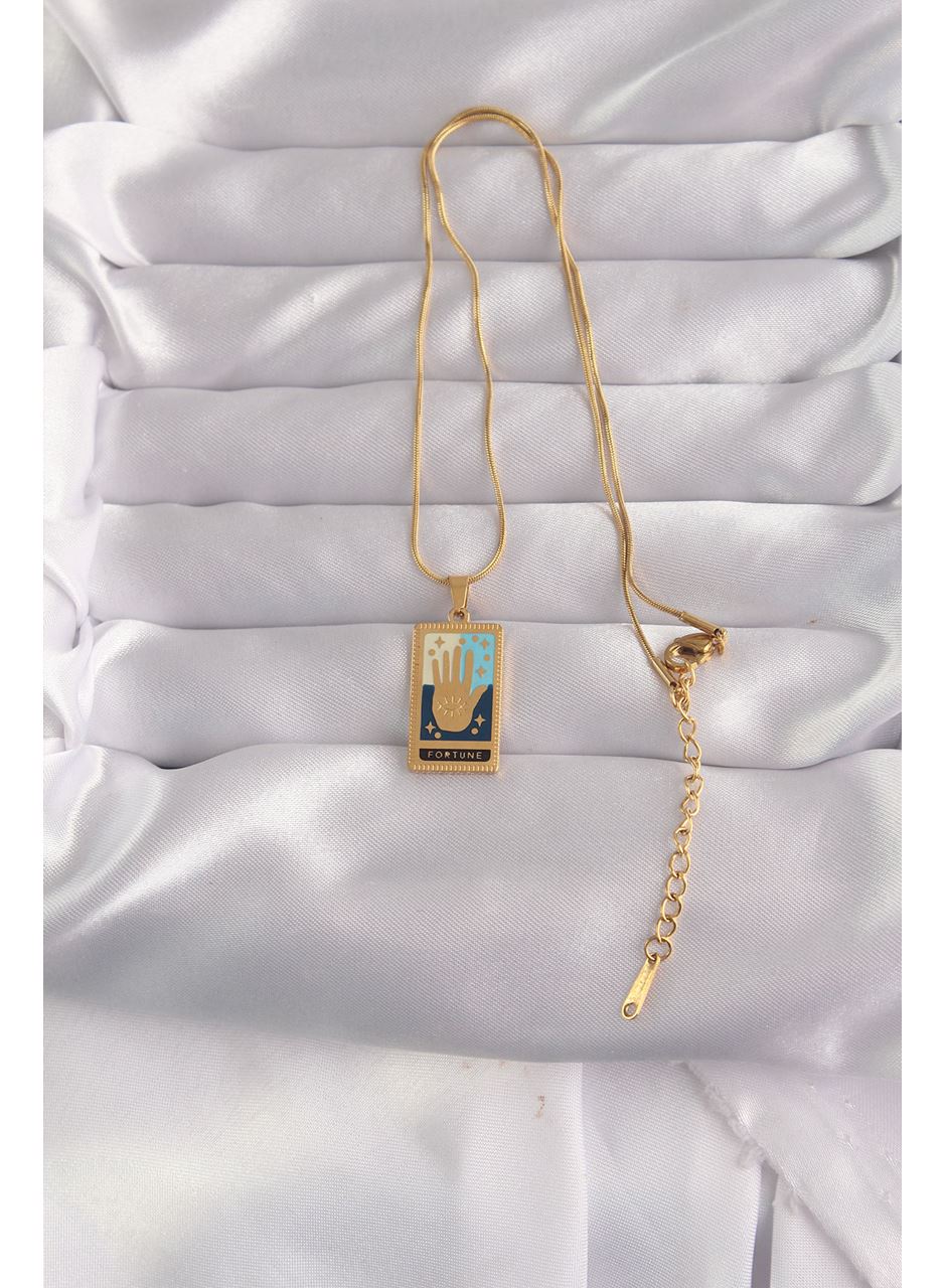 316L Çelik Gold Renk Karışık Mineli El Figür Tarot Kolye