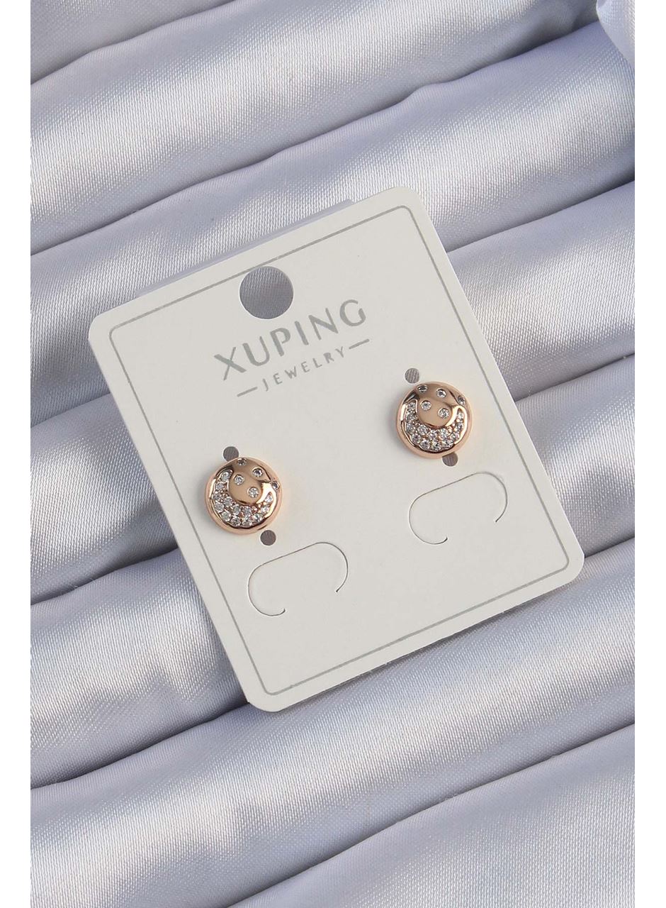 Xuping Rose Renk Zirkon Taşlı Yansımalı Oval Küpe