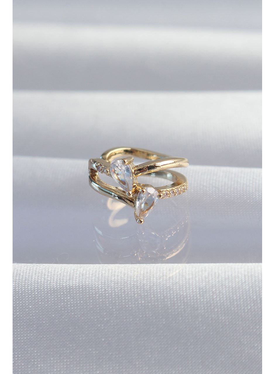 Pirinç Gold Renk Zirkon Taşlı Damla Earcuff Küpe