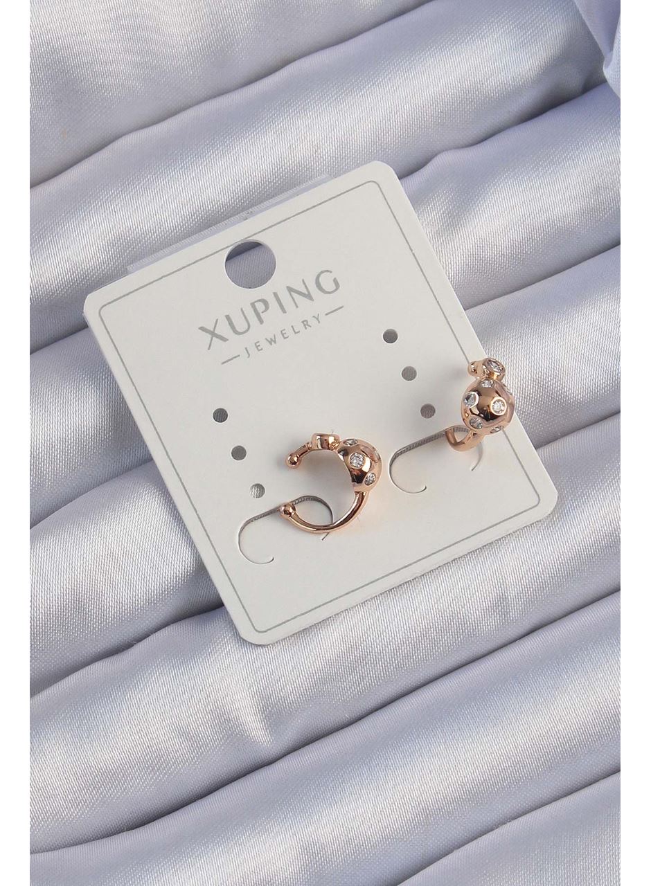 Xuping Rose Renk Zirkon Taşlı Bombeli Topçuk Earcuff Küpe