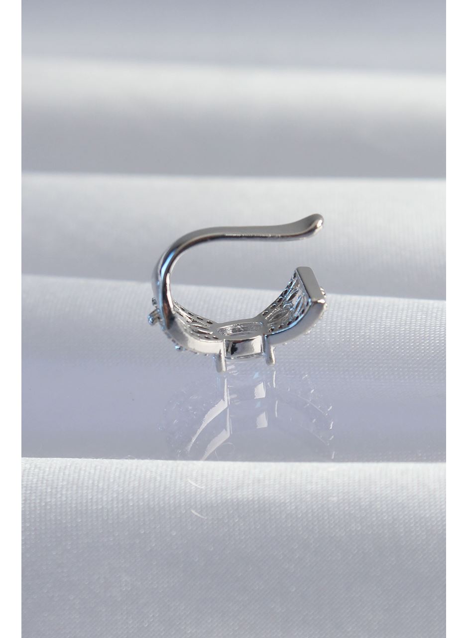 Pirinç Gümüş Renk Zirkon Taş Kaplama Earcuff Küpe