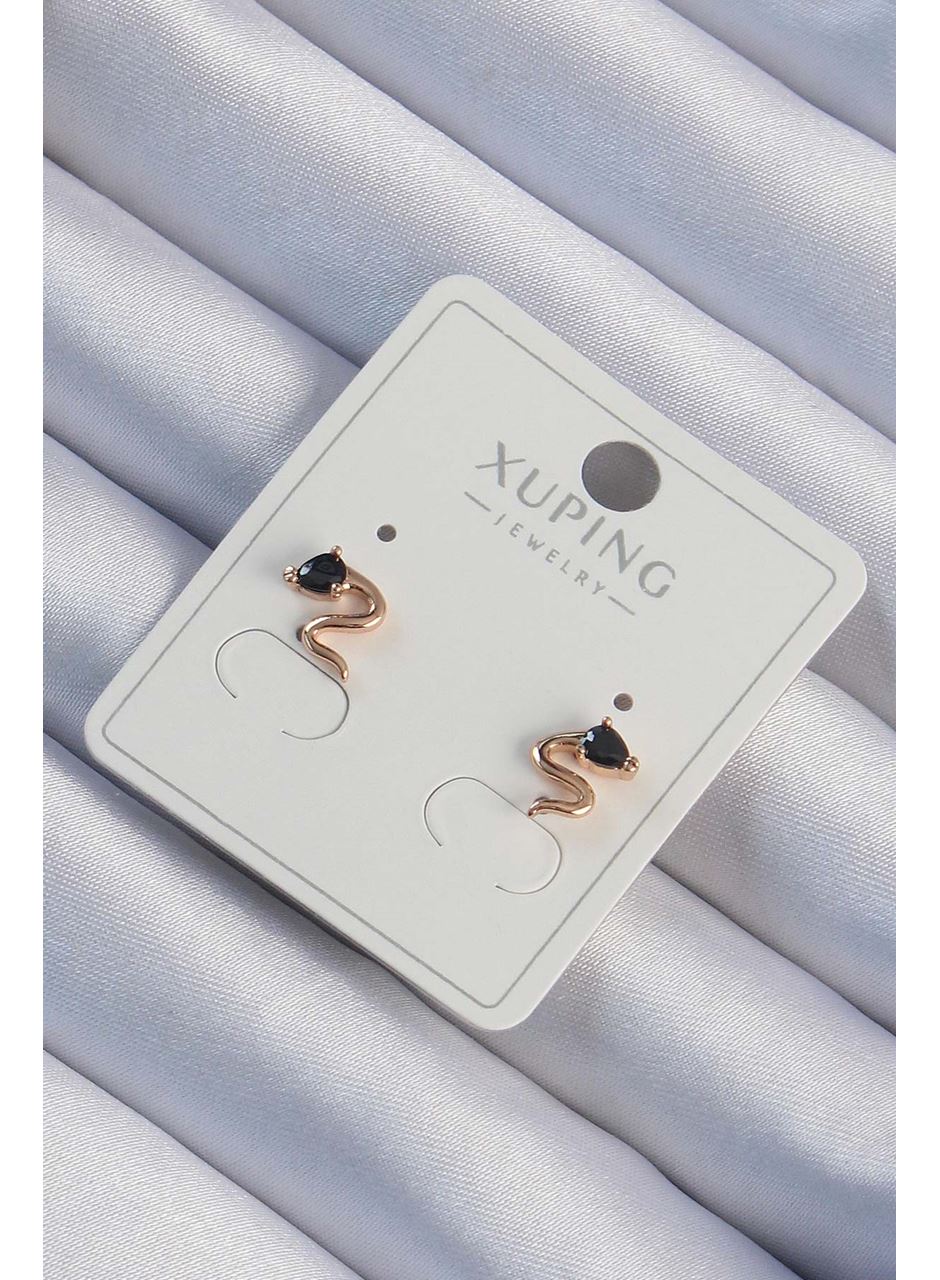 Xuping Rose Renk Siyah Zirkon Taşlı Kıvrımlı Küpe