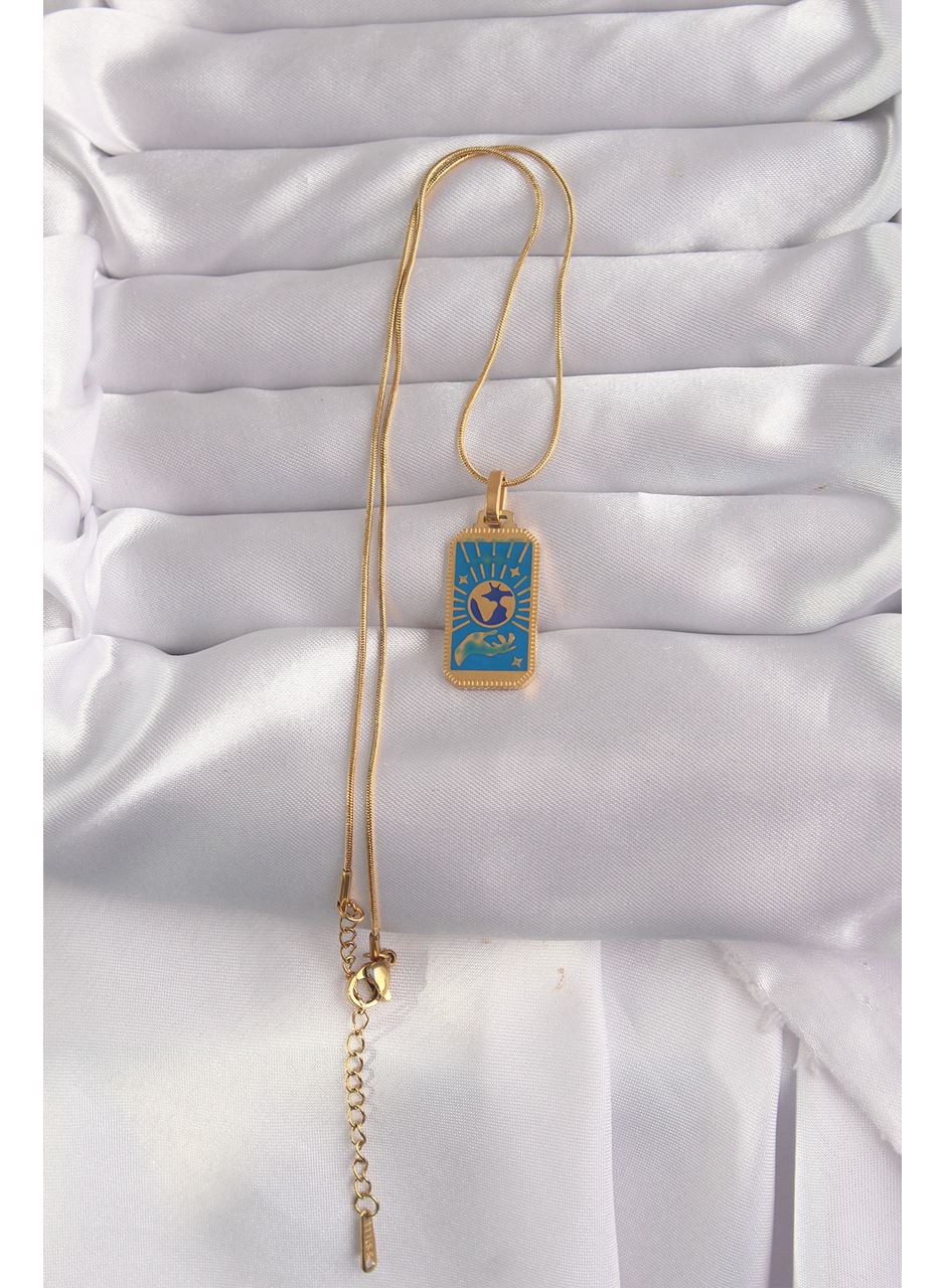 316L Çelik Gold Renk Mavi Mineli El Figür Tarot Kolye