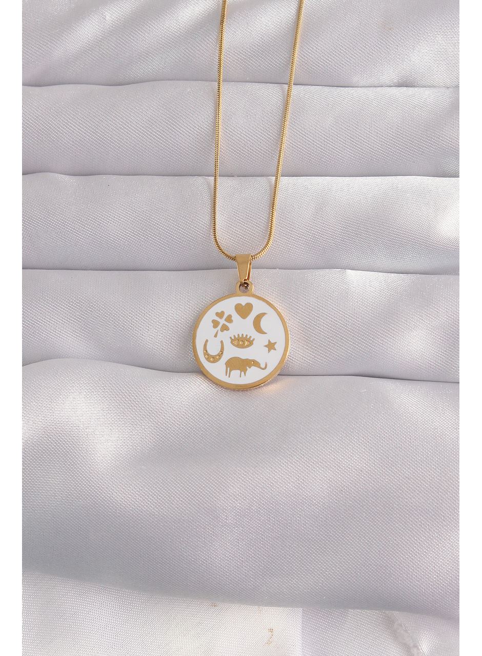 316L Çelik Gold Renk Beyaz Mineli Karışık Figürlü Tarot Kolye