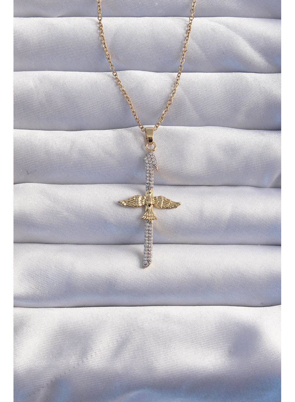 316L Çelik Zincir Gold Renkli Zirkon Taşlı Anka Kuşu Kolye