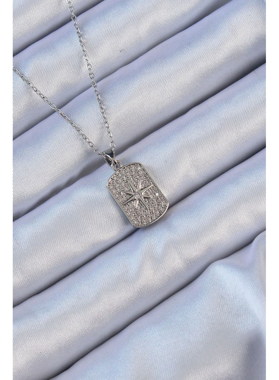 316L Çelik Zincir Gümüş Renk Zirkon Taşlı Kutup Yıldızlı Vintage Kolye