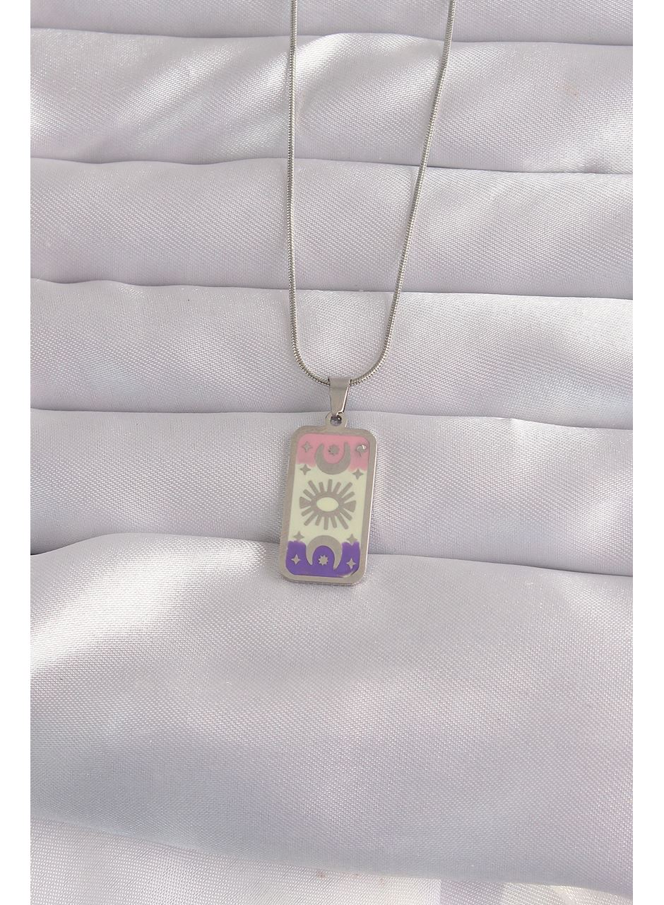 316L Çelik Gümüş Renk Karışık Mineli Ay Figür Tarot Kolye